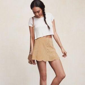 Reformation Abigail Suede Scalloped Mini Skirt